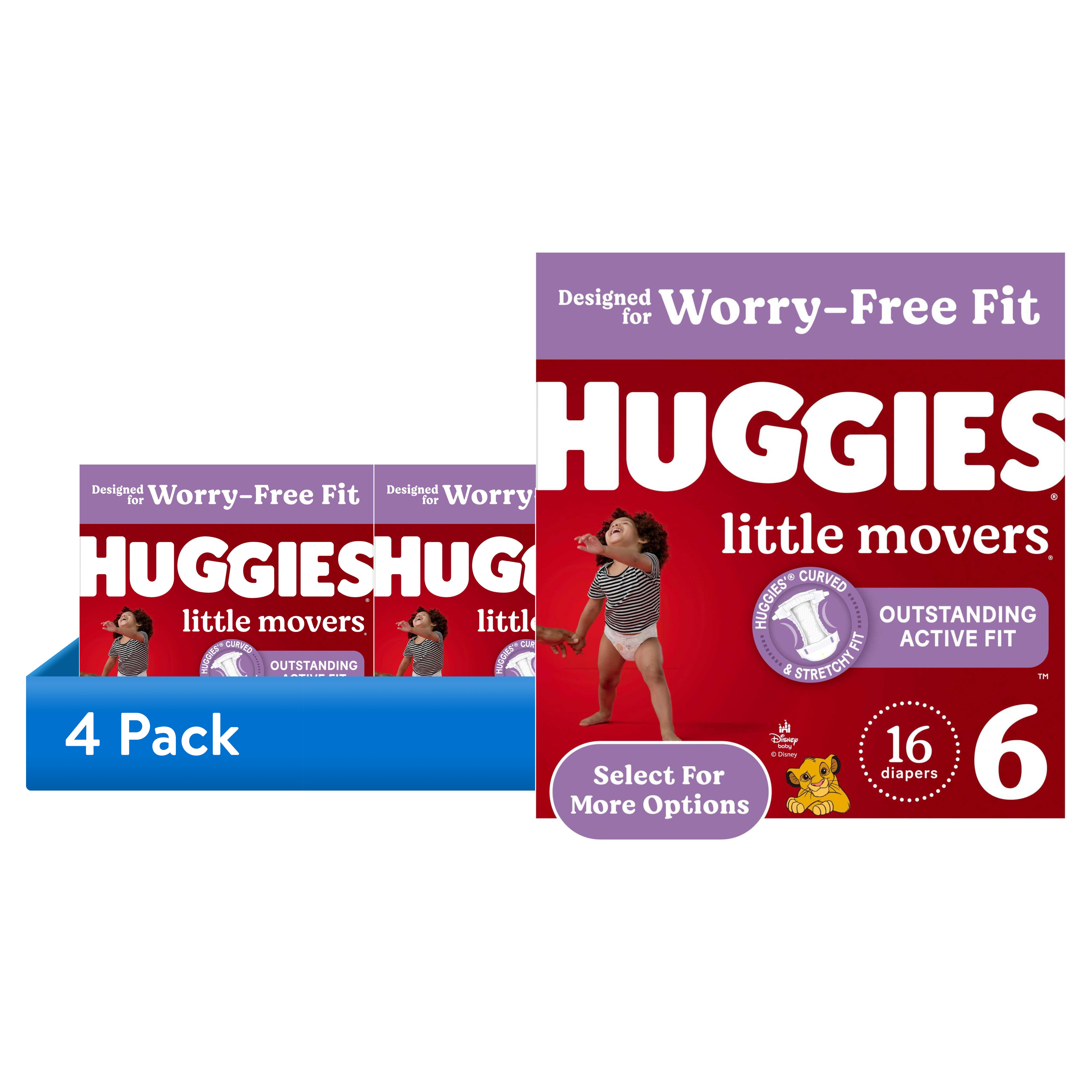 (4 pack) Huggies Little Movers Baby Diapers, Size 6 (35+ lbs), 16 Count (Select for More)