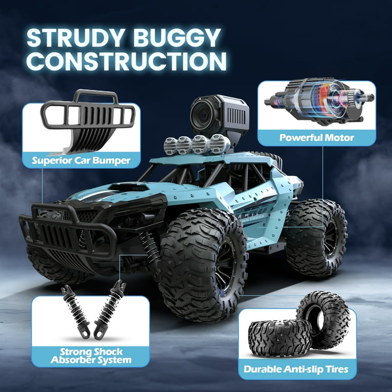 RC Car 1080P FPV Camera 1:16 Scale Off-Road Remote Control Truck Toy Gifts  for Kids Adults 2 Batteries for 60 Min Play