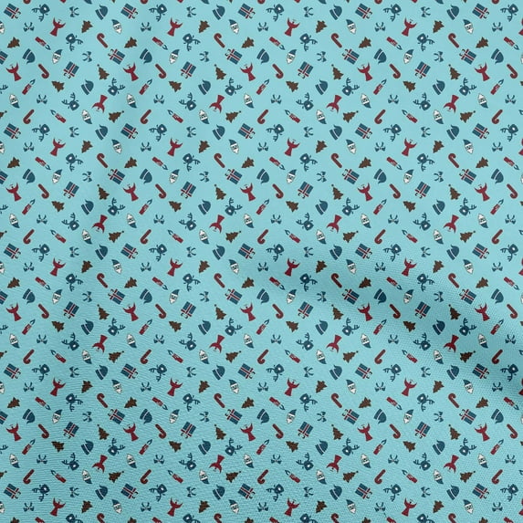 oneOone Cotton Flex Light Blue Fabric Christmas Sewing Material Print Fabric By The Yard 40 Inch Wide