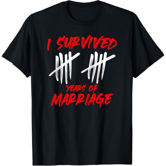 Survived 10 Years of Marriage Wedding Funny Prison Jail T-ShirtMen's and women's gift, black and white T-shirt, size: Extra large S-4XL