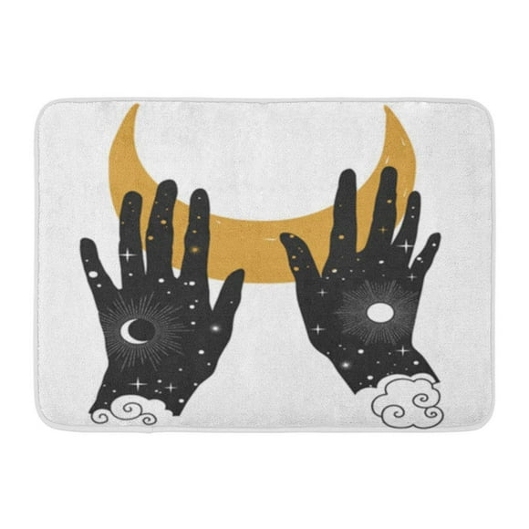 POGLIP Palmistry Hands Holding Crescent Moon in Boho Sun Doormat Floor Rug Bath Mat 23.6x15.7 inch