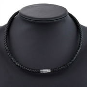 4/6/8MM Mens Black Braided Cord Rope Leather Necklace Choker w/ Magnetic Clasp