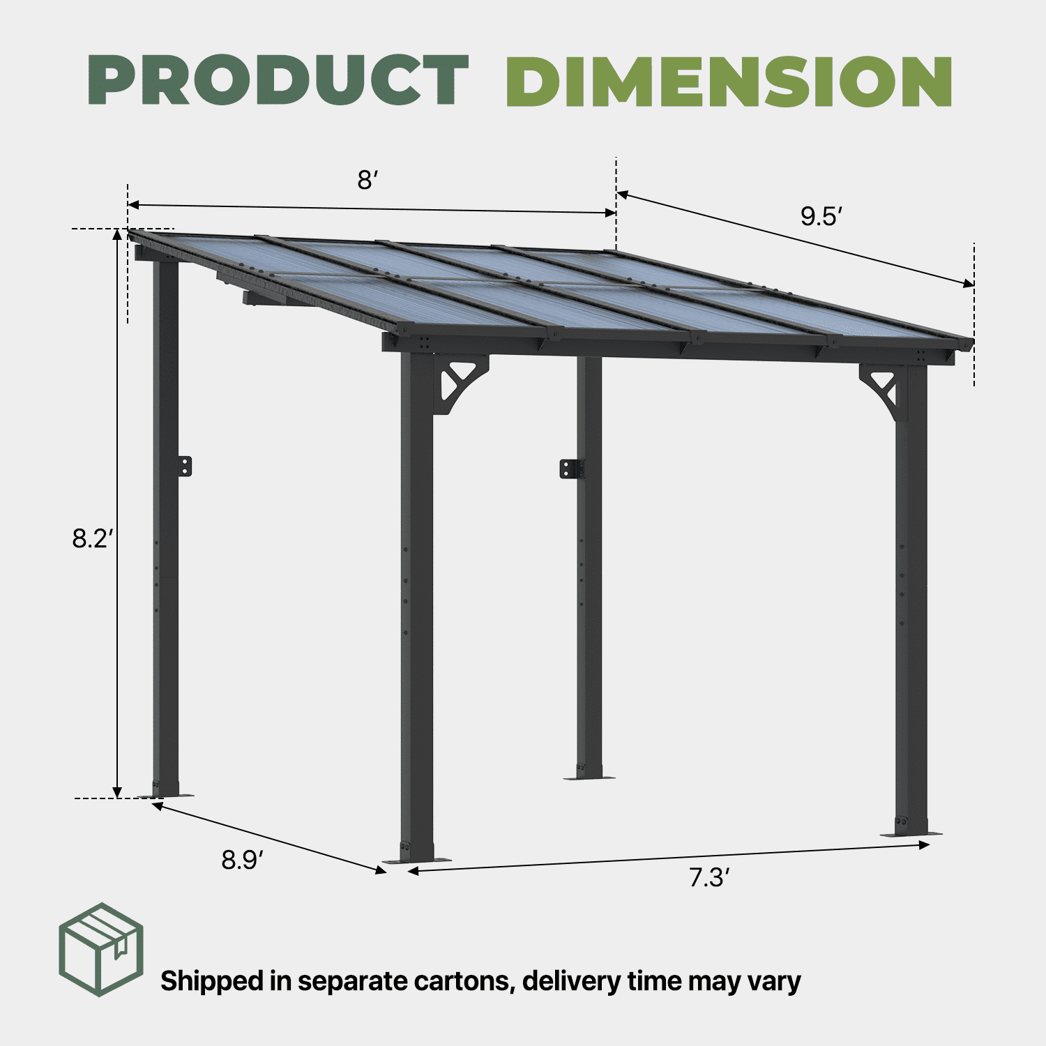 BaPiPro 8x10 ft Wall-Mounted Hardtop Gazebo with Polycarbonate Roof, Aluminum Frame, Outdoor Patio Cover for Poolside or Backyard, UV Resistant