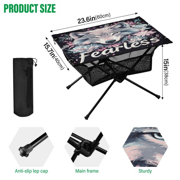 BZSMCE Camping Tables Simple Folding Table Fearless Spirit Pattern Size:23.6*15.7in