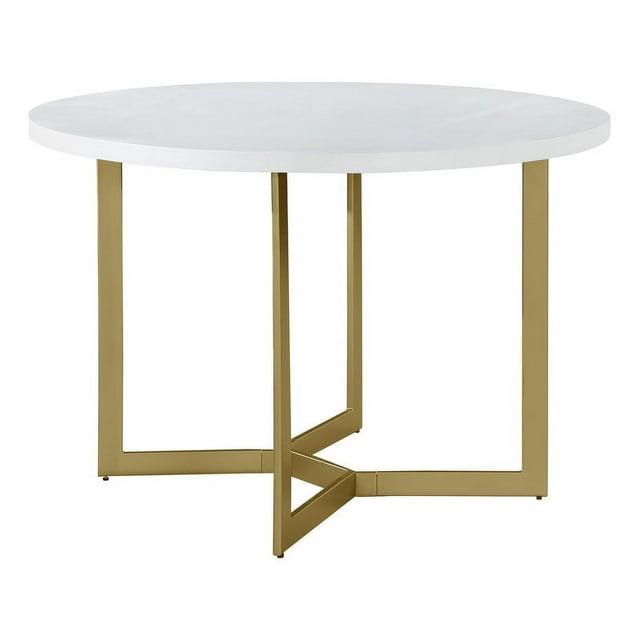 Round 45 x 45 White Wood Dining Table with Gold Painted Base