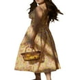 thumbnail image 4 of AMERTEER Femmes Y2k Coupe Basse Boho Midi Robe Taille Haute une Ligne Florale Imprimé Carré Robe de Cou Été Décontractée Formelle Robe de Soirée, 4 of 5