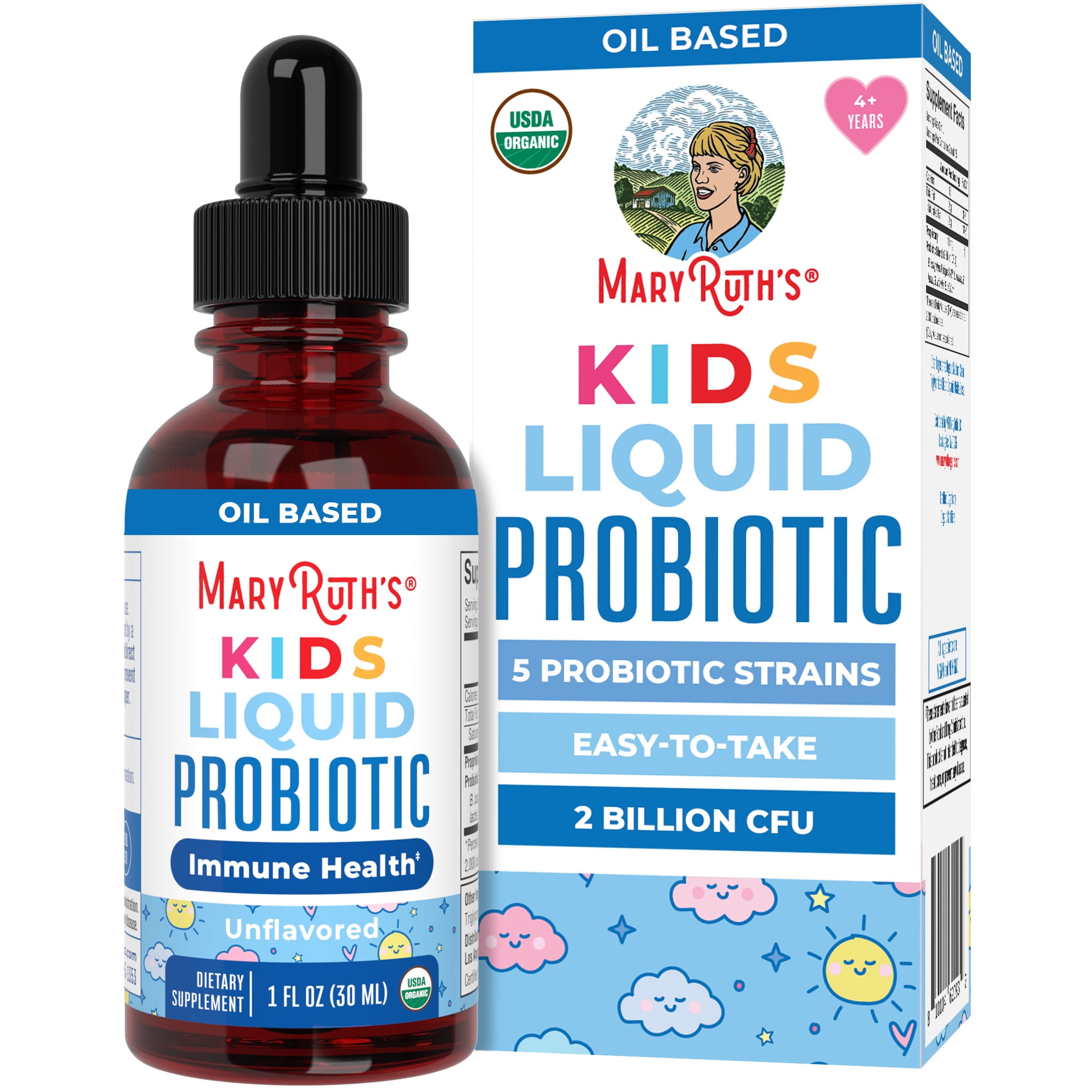 MaryRuth's Kids Liquid Probiotic for Digestive & Gut Health, Ages 4+, USDA Organic, Non-GMO, Vegan, Gluten-Free, 1-Count, 1 fl oz (30 ml)