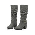 thumbnail image 4 of BLISSFUL STEP Women's Slouch Buckles Biker Boots Chunky Heels Knee High Boot Gray 7.5, 4 of 8