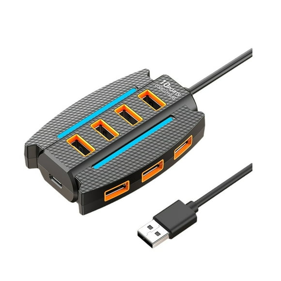 Hub USB de 1,2 M, 10 Puertos, Divisor USB 2.0, Lector de Tarjetas, Expansor USB para Ordenador Portátil, Teclado, Ratón, Disco Duro, Unidad Flash, Color Negro
