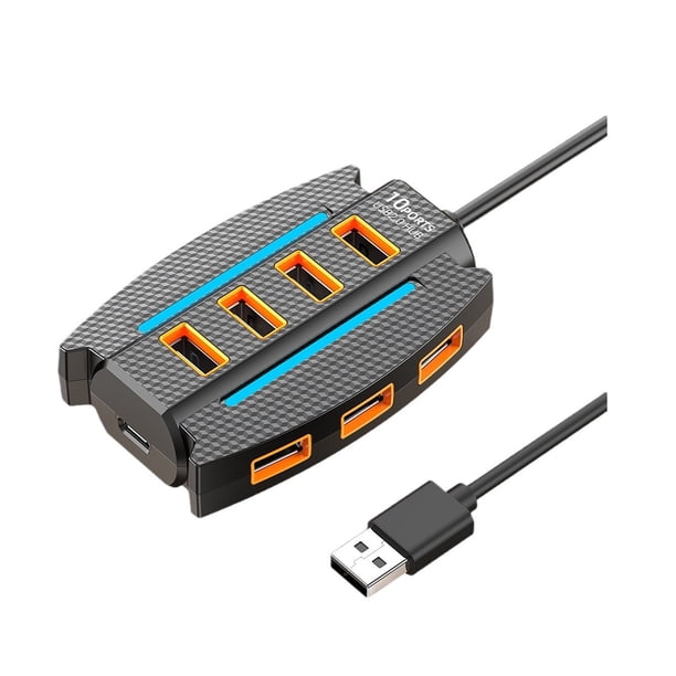 Hub USB de 1,2 M, 10 Puertos, Divisor USB 2.0, Lector de Tarjetas, Expansor USB para Ordenador Portátil, Teclado, Ratón, Disco Duro, Unidad Flash, Color Negro