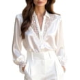thumbnail image 3 of TaTaai Women's Loose Solid Color V Neck Satin Long Sleeve Blouses Casual Elegant Fashion Tops Breathable Soft Comfortable Shirts for Spring Winter Wear Gift, 3 of 5