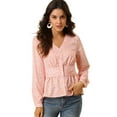 thumbnail image 1 of INSPIRE CHIC Women's Elegant Dots V Neck Smocked Ruffled Hem Peplum Top, 1 of 6