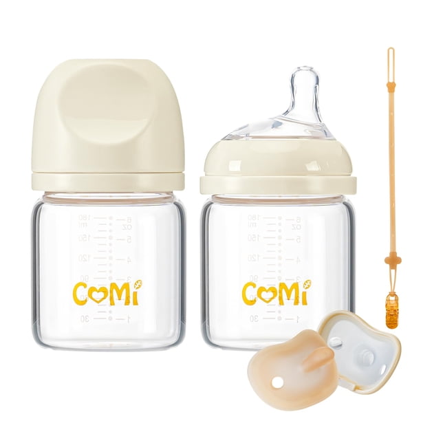 Biberones de Vidrio Natural COMI Anticólicos 180 mL 0-3 Meses Paquete de 2