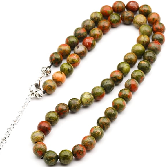 Natural Unakite Beaded Choker Necklace Genuine Gemstone Reproduction Stone Clasp Closure Necklace Unisex Necklace (20.00, Unakite)
