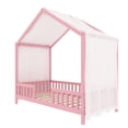 thumbnail image 4 of Noble House Twin Floor Bed with Canopy and Guardrails, Wood House Bed Frame for Kids, Pink, 4 of 11