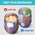 thumbnail image 4 of 12oz Stemless Wine Tumblers Purple Halloween Ghosts Skulls and Bats Vacuum Insulated Stainless Steel Travel Tumbler Cups Mug with Lid and Straw for Champaign,Cocktail,Beer with Cleaning Brush, 4 of 5