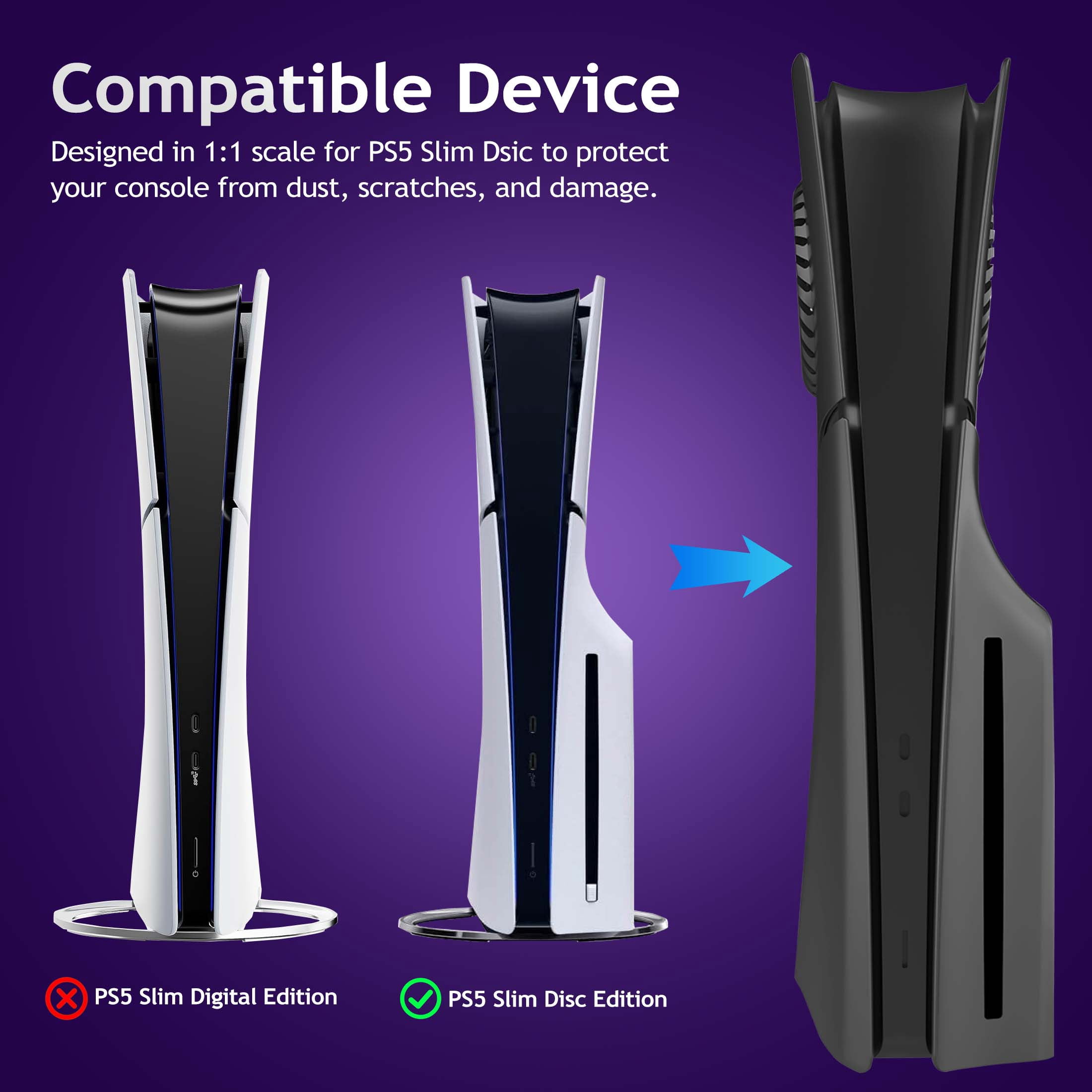 Faceplates for PS5 Slim Disc Edition Plate Cover Console with Cooling Vents & Dust Filter, Black