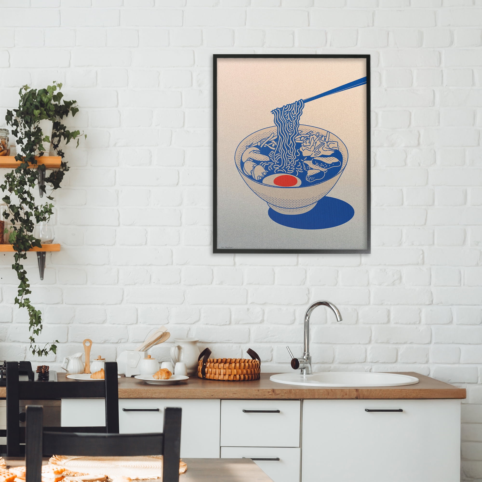 Ramen Noodle Bowl Gradient Black Framed Giclee Art, design by Seven Trees Design