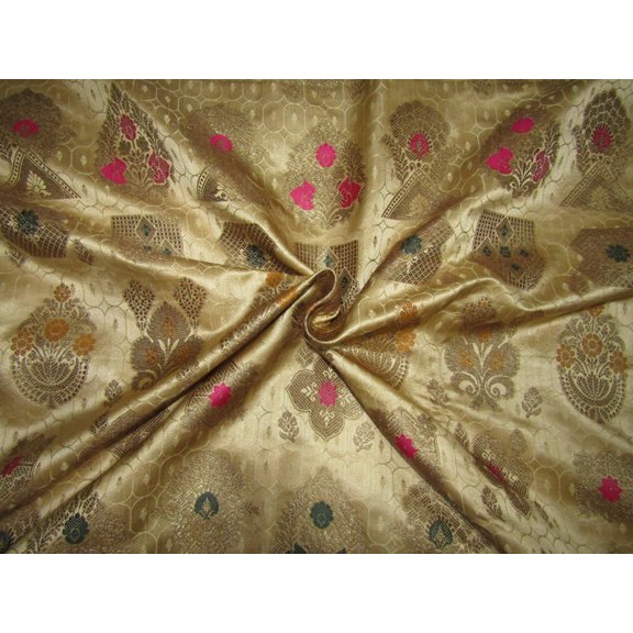 BROCADE jacquard FABRIC gold and multi color x metalic gold COLOR 44quot; wide