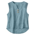 thumbnail image 2 of Womens Cotton Linen Tank Tops Hollow Out Sleeveless Embroidered Boho V Neck Tops, Blue M, 2 of 6