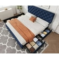 thumbnail image 4 of GAOMON Full Size Bed Frame with 4 Storage Drawers and Adjustable Headboard, Linen Upholstered Platform Beds, Diamond Stitched Button Tufted, No Box Spring Needed,Blue, 4 of 7
