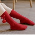thumbnail image 4 of Haitryli Chaussettes Tricotées en Coton pour Bébés Filles avec Nœud et Pompons, Vêtements Décontractés pour Filles Rouges m, 4 of 5