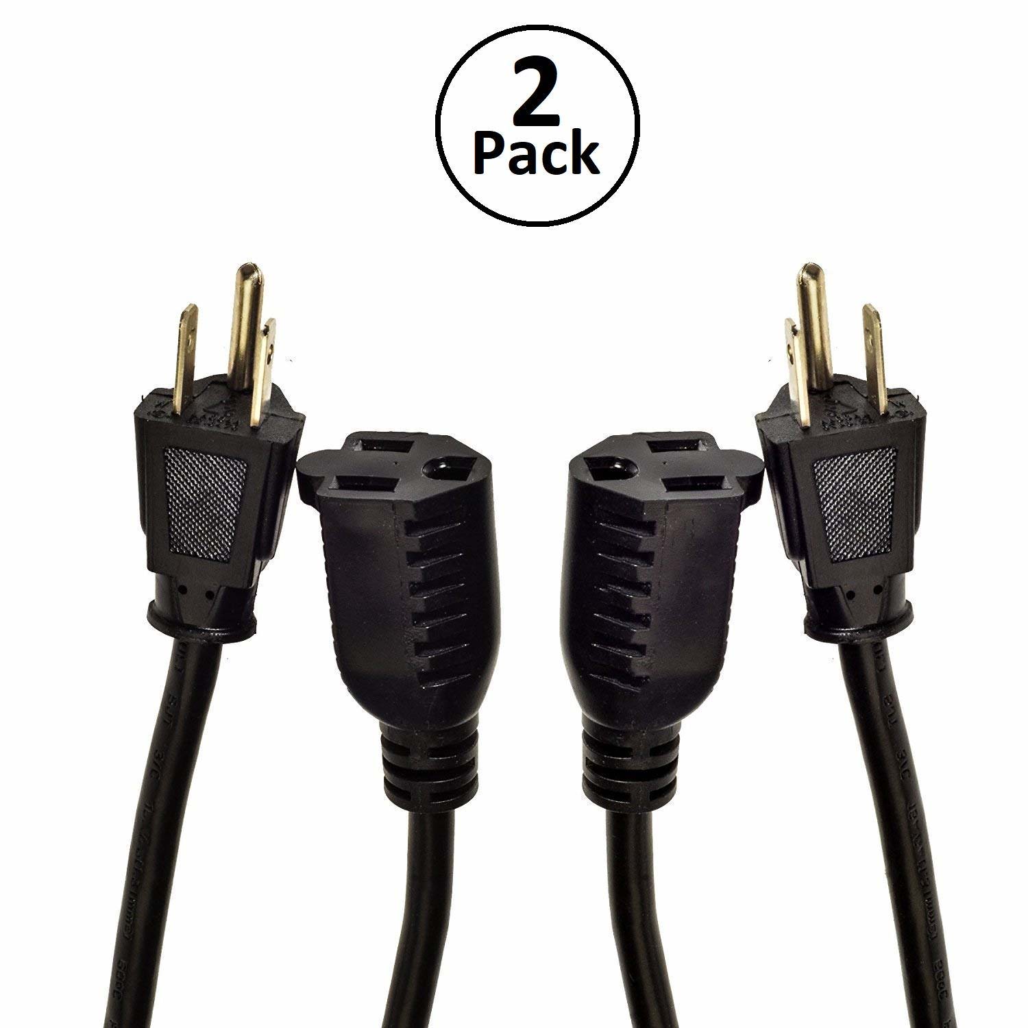 Digital Energy 3Prong 15 Foot Long Extension Cords Two Pack 15ft