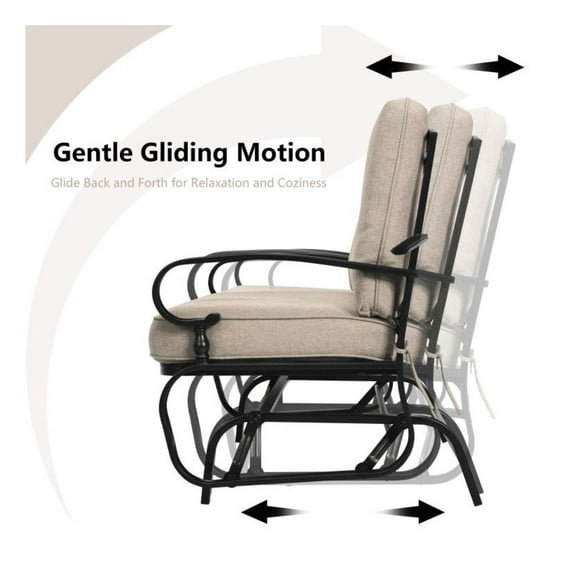 2 Seat Outdoor Swing Glider Chair, Patio Loveseat with Cushions - Beige/Blue, 440lbs Capacity, Steel Frame, Ergonomic Rocking Bench for Porch, Backyard, Garden