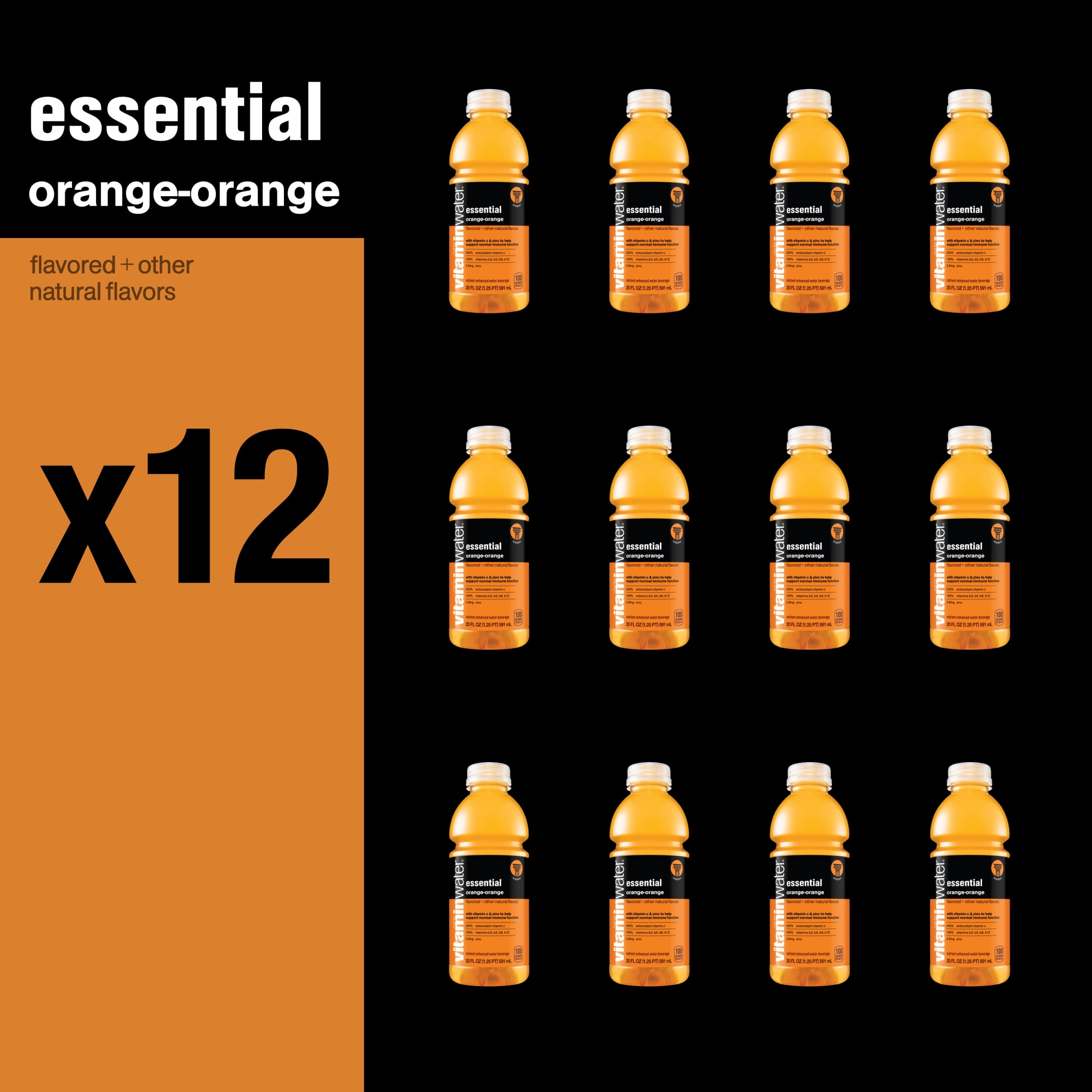 vitaminwater essential electrolyte enhanced water w/ vitamins, orange-orange drinks, 20 fl oz, 24 Pack