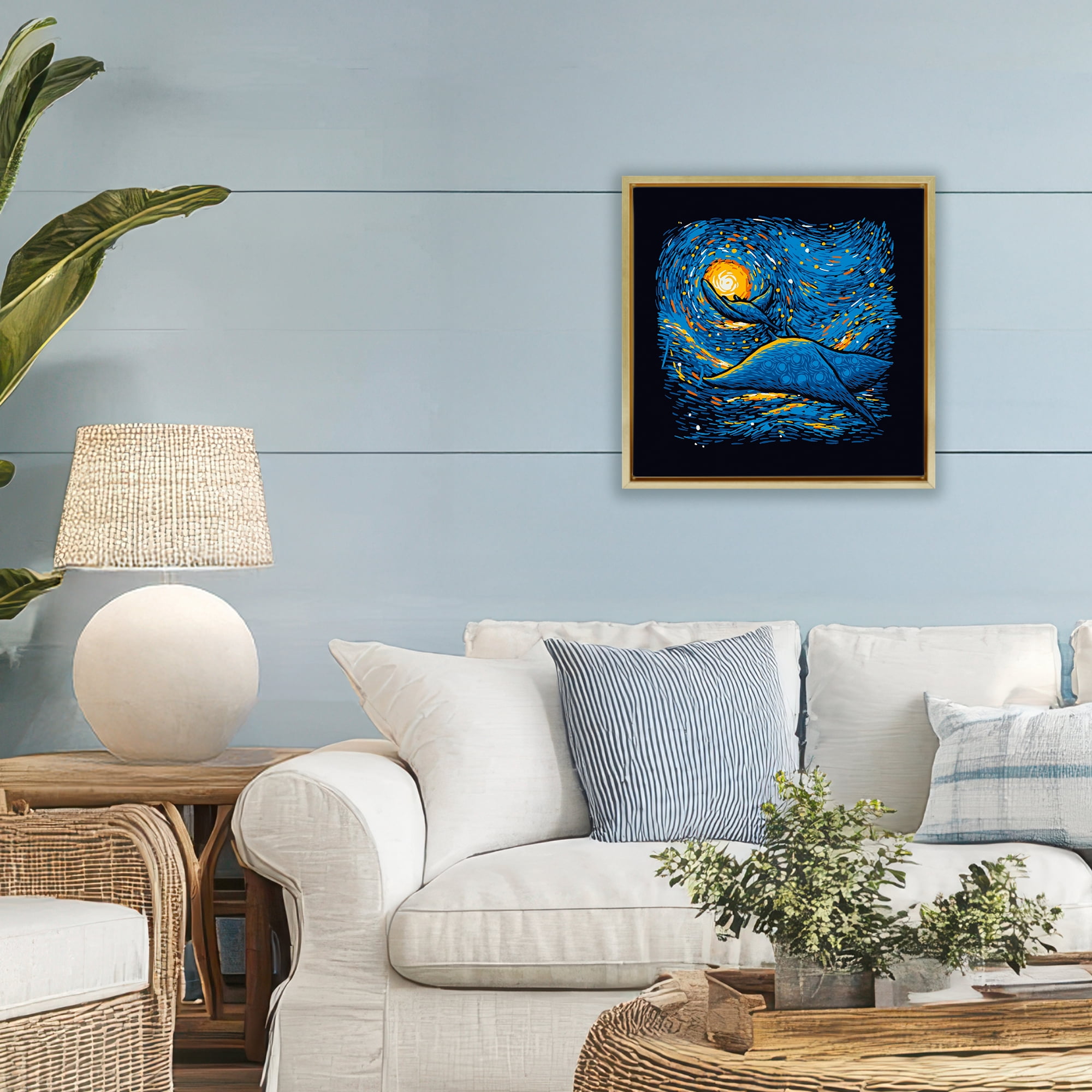 Stupell Industries Impressionist Manta Rays Gold Framed Floater Canvas Wall Art, design by Tobe Fonseca