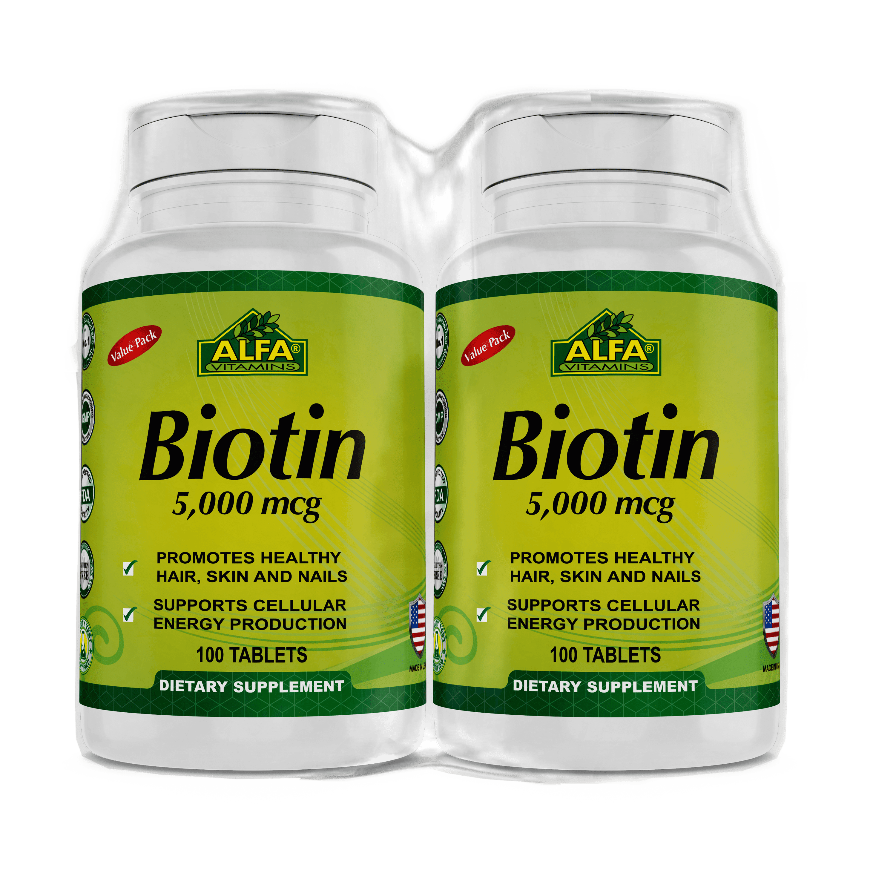 Alfa Vitamins Biotin 5000 Mcg 100 tablets Skin-Hair-Nails Energy Production 