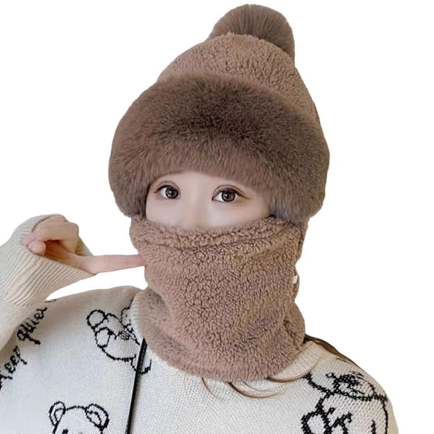 Wartleves Conjunto de gorro y bufanda para el cuello de una pieza con máscara facial completa de invierno para mujer