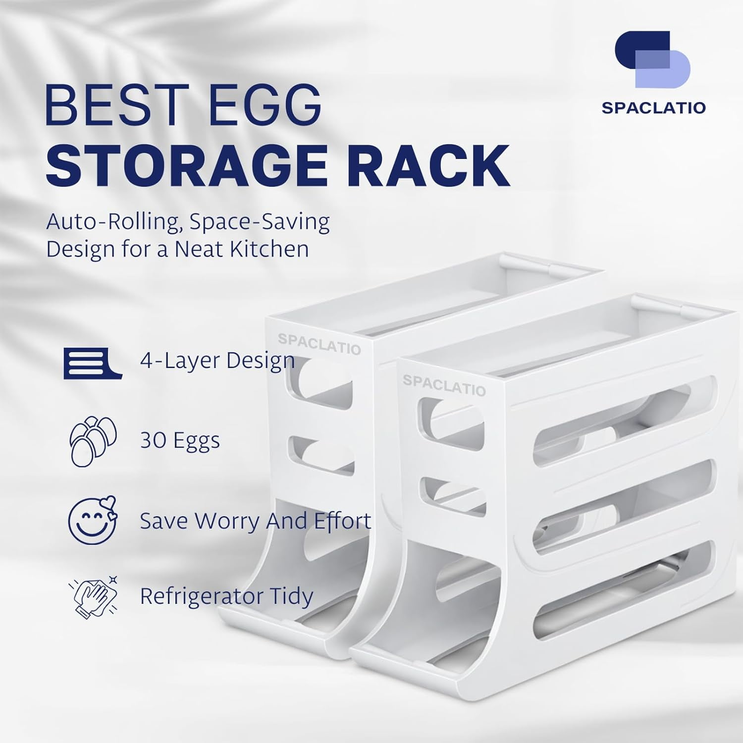 CAILDANL 4 Tiers Egg Holder for Fridge with 30 Egg Capacity - 2 Pack Auto Rolling Egg Storage Organizer for Refrigerator, Space Saving Egg Tray in Kitchen (Clear)