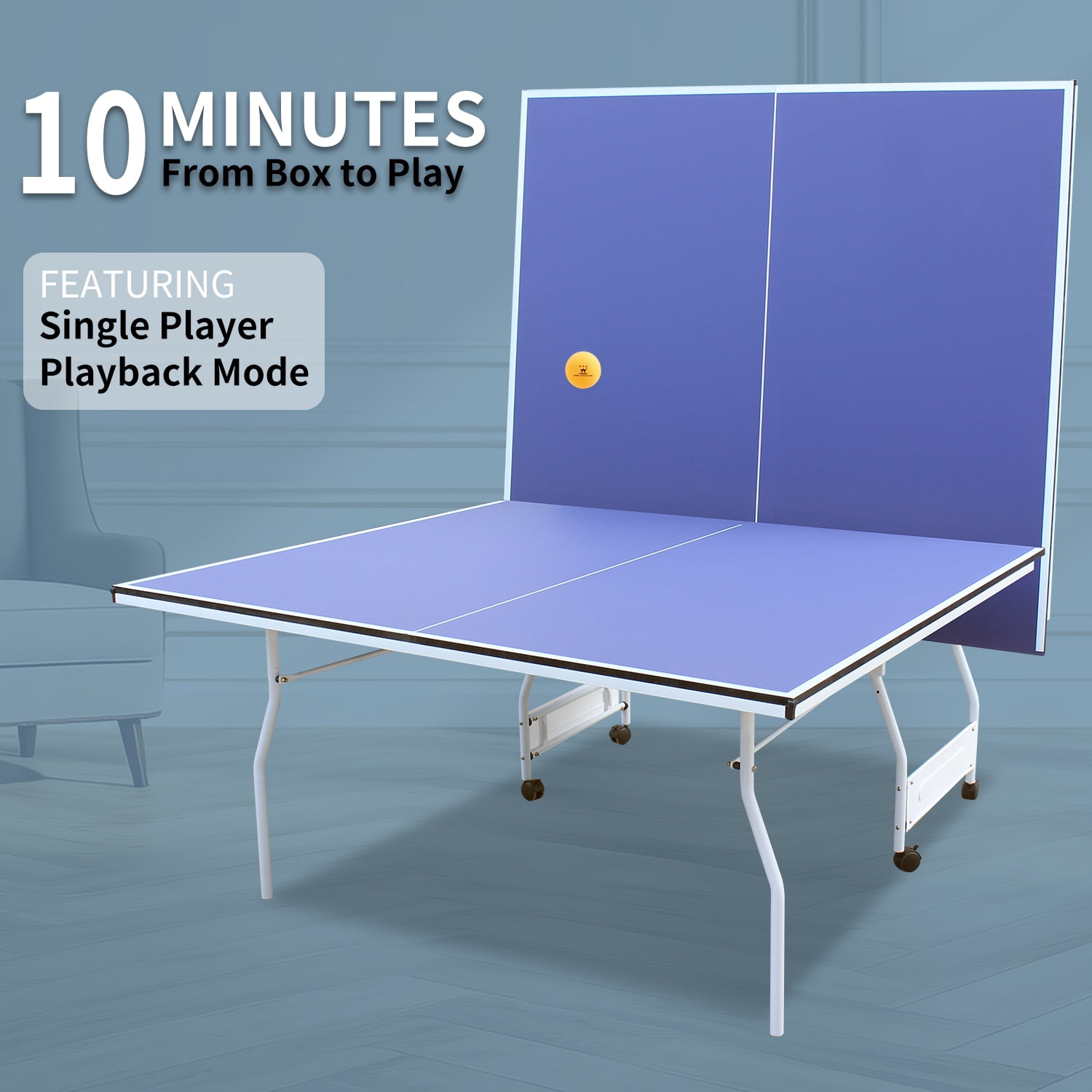 9ft Foldable Table Tennis Table Complete Set-Includes Net,2 Premium Paddles,3 Balls for Home