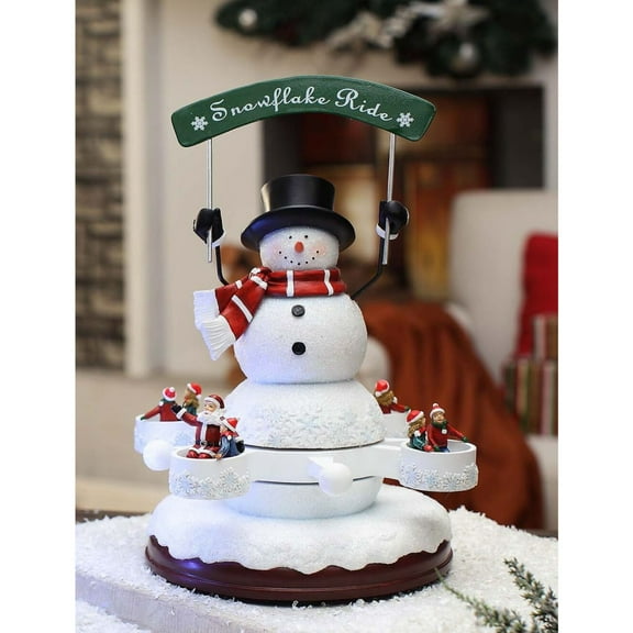 Pack of 2 White and Red LED Lighted Musical Snowflake Ride Tabletop Decors 11.5"