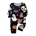 thumbnail image 2 of Halloween Pajamas, Halloween Matching Family Pajamas Black Bow Pumpkin Print Long Sleeve 2 Piece Pj Set Fun Sleepwear Nightwear Loungewear Spooky Holiday Party Season Photos, 2 of 4