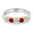 thumbnail image 3 of Gem Stone King 925 Silver and 10K Yellow Gold Lab Grown Diamond and Red Created Ruby Wedding-Bands Ring for Women | 1.01 Cttw | Round 3.5MM | Gemstone April Birthstone | Size 8, 3 of 6