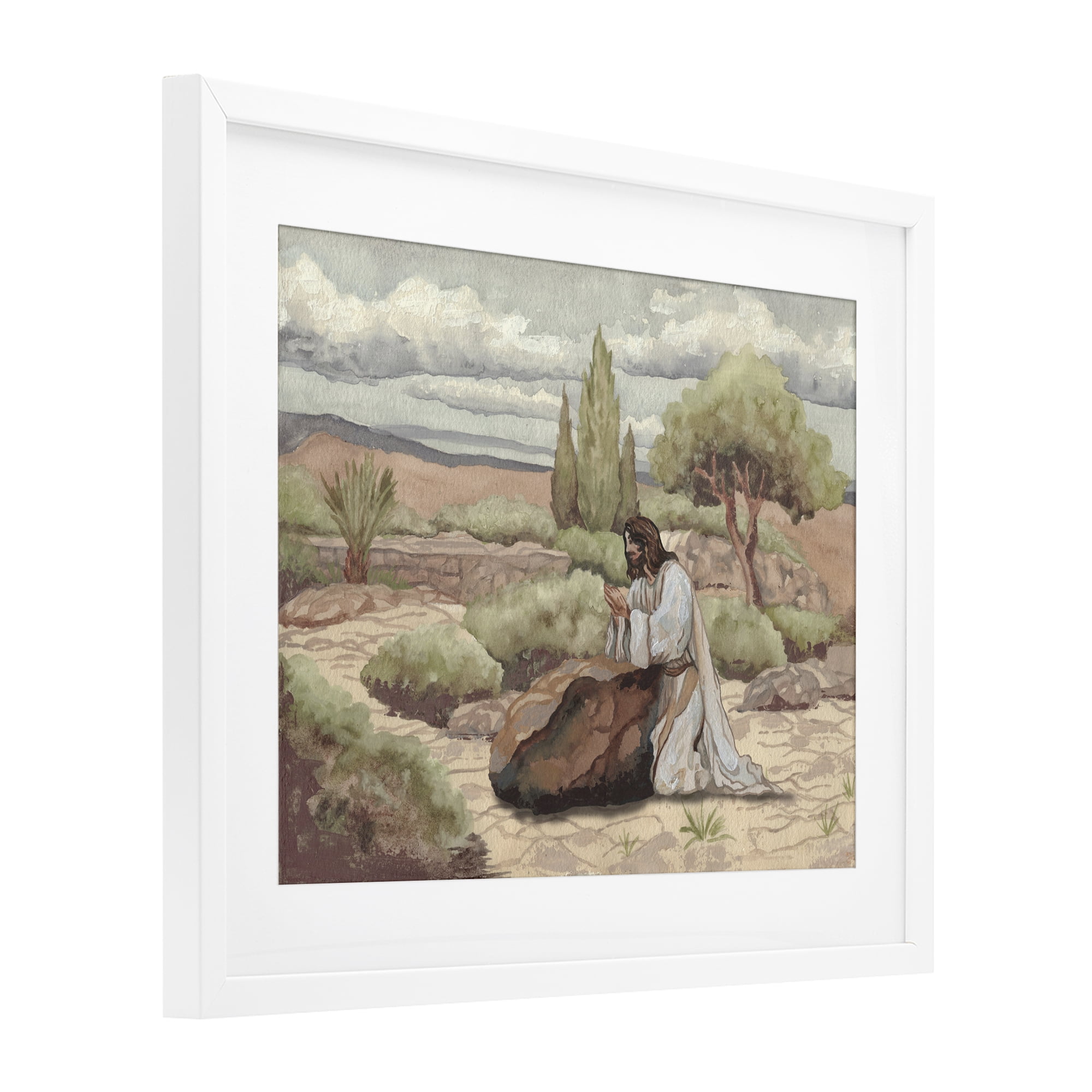 Stupell Industries Jesus Praying Countryside White Framed Print Under Glass, design by Elizabeth Medley