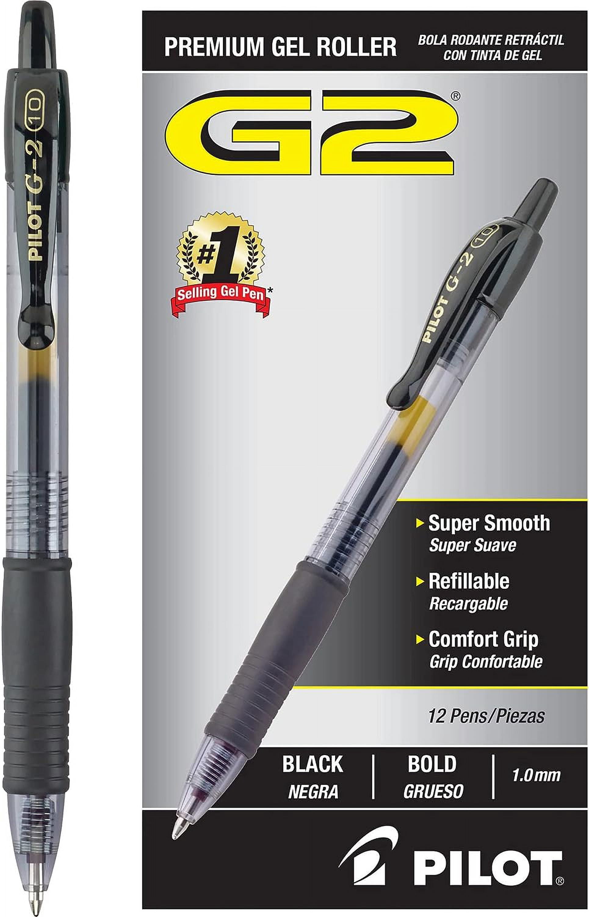 PILOT G2 Premium Refillable & Retractable Rolling Ball Gel Pens, Bold Point, Black Ink, 12-Pack (31256)