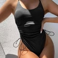 thumbnail image 3 of ENJOYW U-neck Adjustable Shoulder Straps Women Monokini Padded Side Drawstring Ribbing One Piece Swimsuit for BeachPolyester, 3 of 7