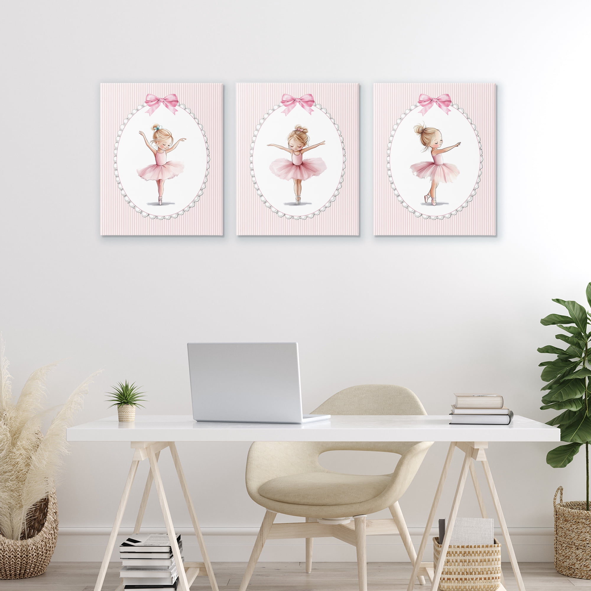 Stupell Industries Dancing Ballerinas in Pink 3 Piece Canvas Wall Art Set, design by Christine Simpson Art