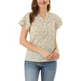 thumbnail image 1 of INSPIRE CHIC Blouse d'Été pour Femme à Fleurs, Col en V, à Étages, Manches Courtes, Boutonnée, 1 of 6