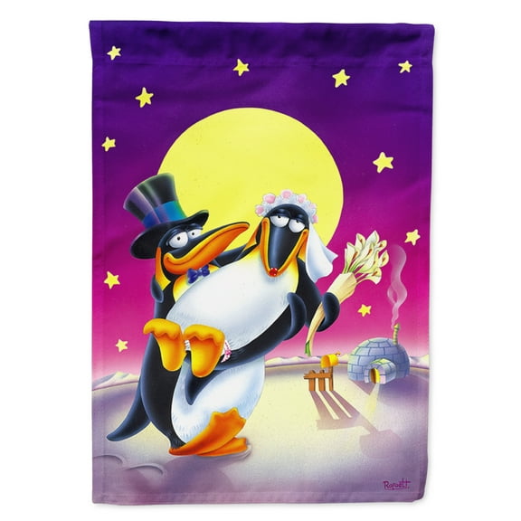 Just Married Wedding Penguins Garden Flag