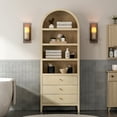 thumbnail image 4 of EYYTHUNG 71" Tall Arched Cabinet, 4-Tier Storage Cabinet with 3 Drawers and Shelves, Modern Farmhouse Arched Bookcase Versatile Boho Kitchen Pantry Cabinet for Living Room Bedroom, Natural Oak, 4 of 7