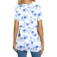 thumbnail image 5 of Sakmal Womens Plus Size Tops Elbow-Length Blue Button Floral V-Neck T-Shirts Womens Shirts, 5 of 7