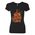 thumbnail image 2 of Wild Bobby Spooky Vibes Pumpkin Skulls Bats Stars with Orange and Black Halloween Women Slim Fit Junior Tee, Black, Large, 2 of 6