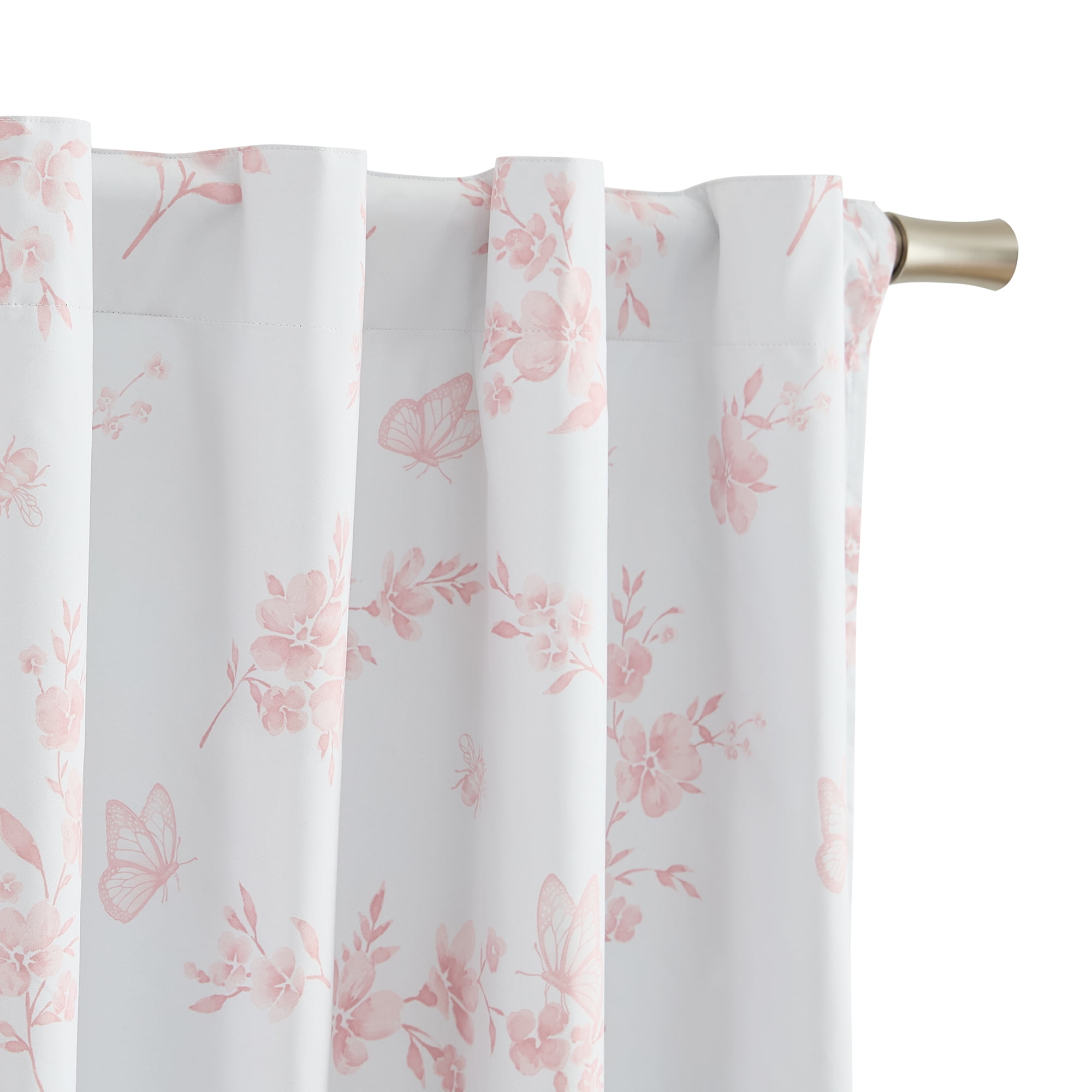 Ecologee Butterfly 100% Blackout Rod Pocket Back Tab Single Curtain Panel, Pink, 40" W x 63" L