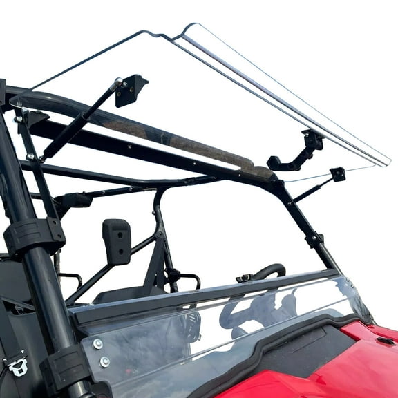 Flip-Up Windshield for UTV Models Compatible with Honda Pioneer 1000/1000-5 (Fits 2016-2024) - Gas Spring Assisted Tinted Polycarbonate