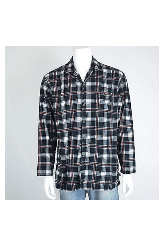 New Emerald Cozy Fleece Plaid Pajama Shirt NAVY SIZE S