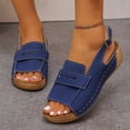 thumbnail image 3 of FRSASU Womens Platform Wedge Sandals Open Toe Buckle Ankle Strap Non Slip Lightweight Soft Casual Summer Sandals Dark Blue, 3 of 9